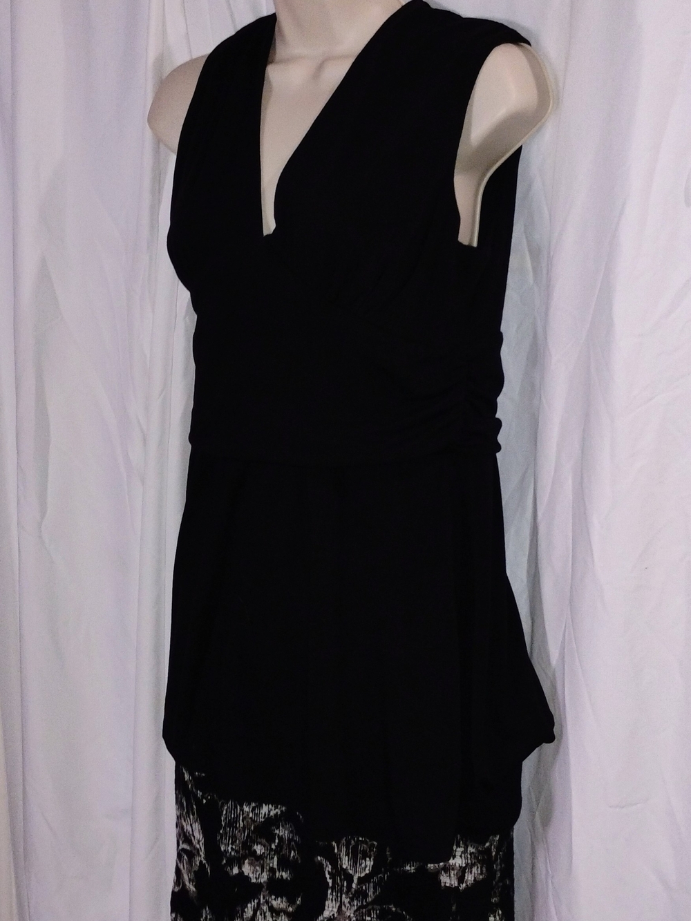 White House Black Market Black Sleeveless V-Neck Draped Waist Top